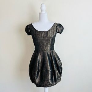 H&M Gold Brown Foil Shift Cap Sleeve Bubble Mini Dress